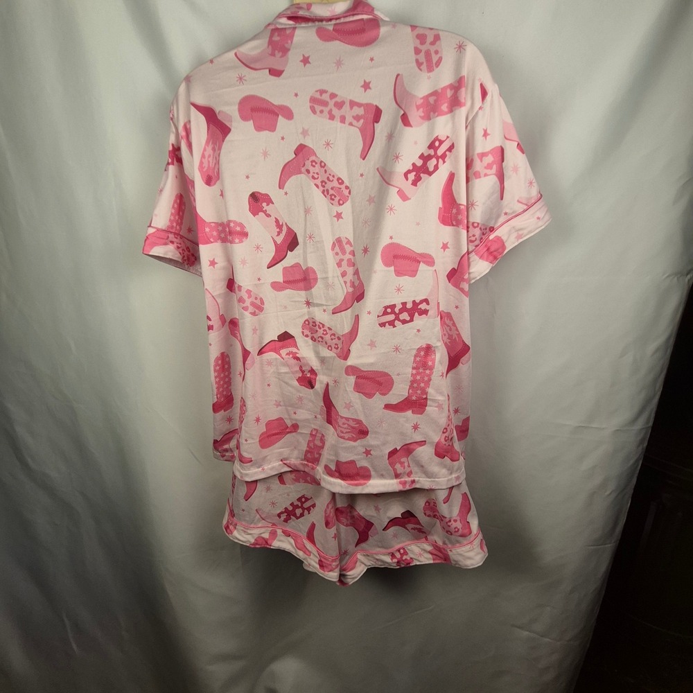 Pink Cowboy Boot Pajama Set Women XXL Pink Excellent Western Print - Picture 6 of 7